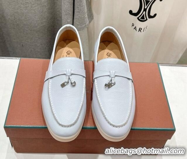 Low Cost Loro Piana Summer Charm Loafers in Grained Leather Pale Blue 1230025