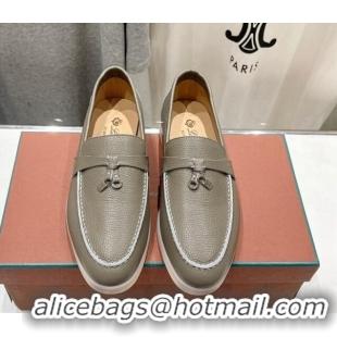 Luxurious Loro Piana Summer Charm Loafers in Grained Leather Dark Grey 1230026