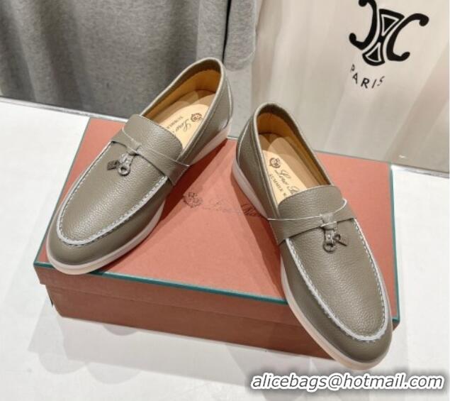 Luxurious Loro Piana Summer Charm Loafers in Grained Leather Dark Grey 1230026