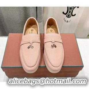 Pretty Style Loro Piana Summer Charm Loafers in Grained Leather Light Pink 1230027