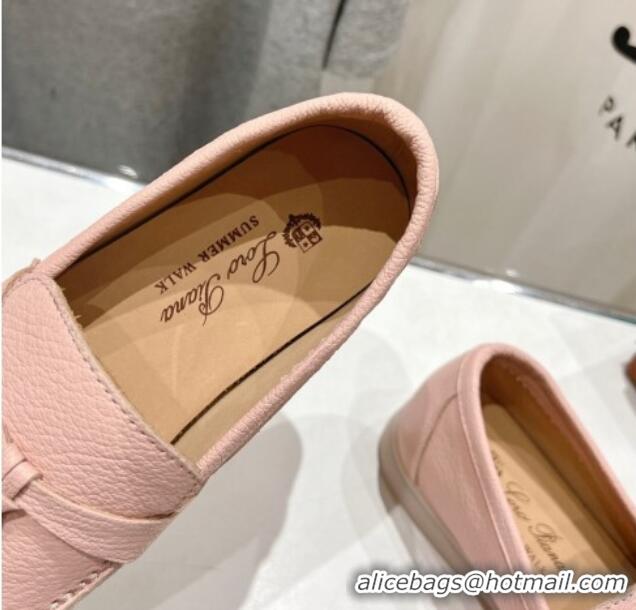 Pretty Style Loro Piana Summer Charm Loafers in Grained Leather Light Pink 1230027