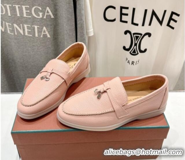 Pretty Style Loro Piana Summer Charm Loafers in Grained Leather Light Pink 1230027