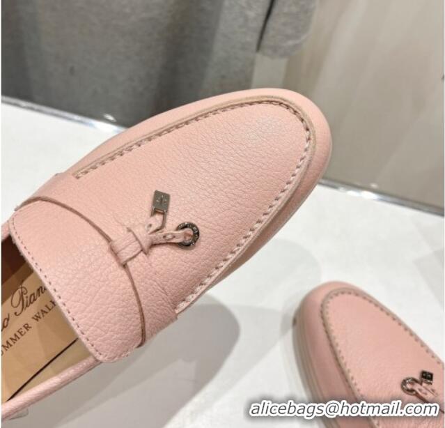 Pretty Style Loro Piana Summer Charm Loafers in Grained Leather Light Pink 1230027