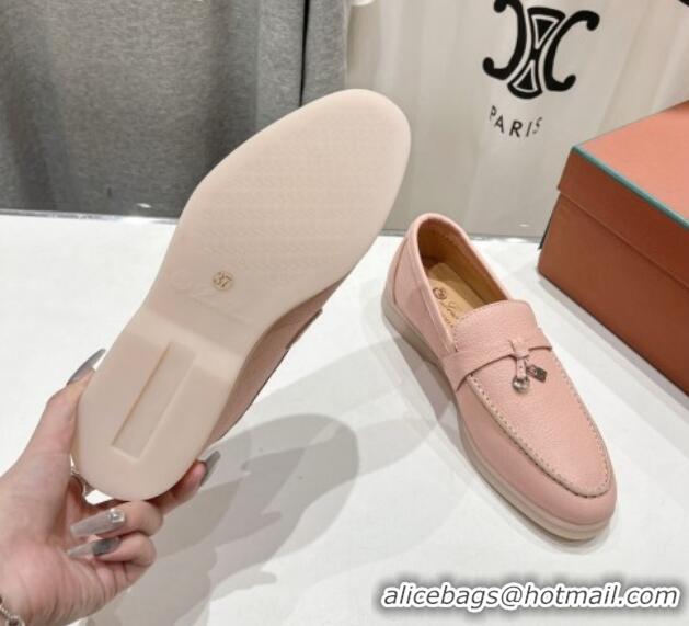 Pretty Style Loro Piana Summer Charm Loafers in Grained Leather Light Pink 1230027