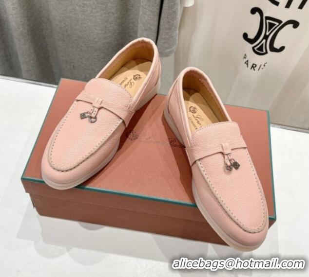 Pretty Style Loro Piana Summer Charm Loafers in Grained Leather Light Pink 1230027