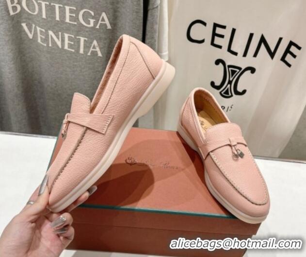 Pretty Style Loro Piana Summer Charm Loafers in Grained Leather Light Pink 1230027