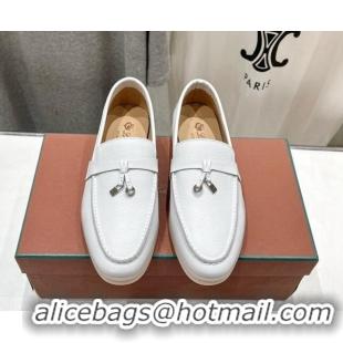 Good Quality Loro Piana Summer Charm Loafers in Grained Leather White 1230028