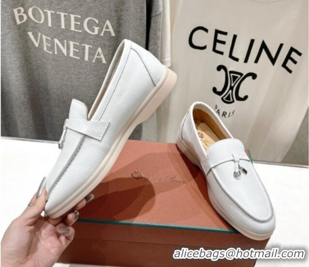 Good Quality Loro Piana Summer Charm Loafers in Grained Leather White 1230028