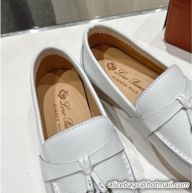 Good Quality Loro Piana Summer Charm Loafers in Grained Leather White 1230028