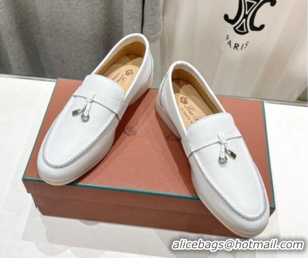 Good Quality Loro Piana Summer Charm Loafers in Grained Leather White 1230028