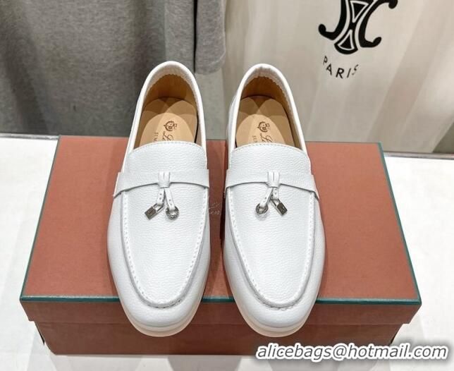 Good Quality Loro Piana Summer Charm Loafers in Grained Leather White 1230028