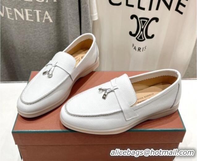 Good Quality Loro Piana Summer Charm Loafers in Grained Leather White 1230028