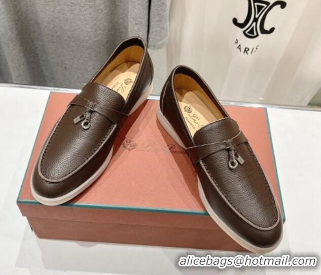 Good Looking Loro Piana Summer Charm Loafers in Grained Leather Dark Brown 1230029