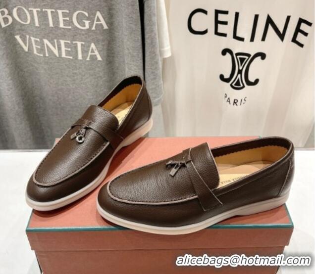 Good Looking Loro Piana Summer Charm Loafers in Grained Leather Dark Brown 1230029