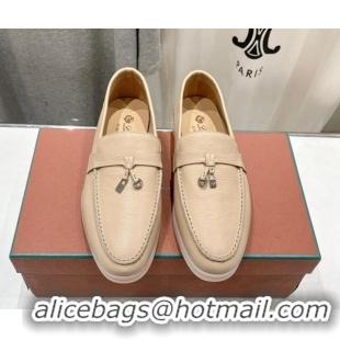 Good Quality Loro Piana Summer Charm Loafers in Grained Leather Apricot 1230030