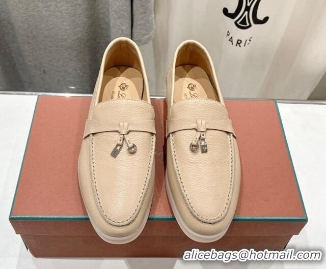 Good Quality Loro Piana Summer Charm Loafers in Grained Leather Apricot 1230030