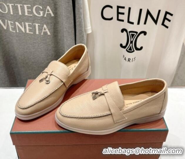 Good Quality Loro Piana Summer Charm Loafers in Grained Leather Apricot 1230030