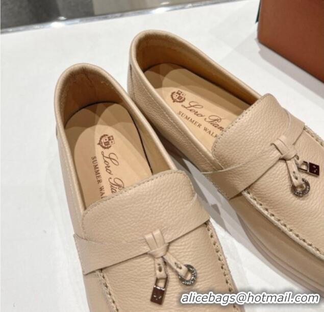 Good Quality Loro Piana Summer Charm Loafers in Grained Leather Apricot 1230030