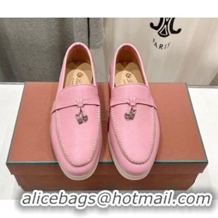 Best Product Loro Piana Summer Charm Loafers in Grained Leather Pink 1230031