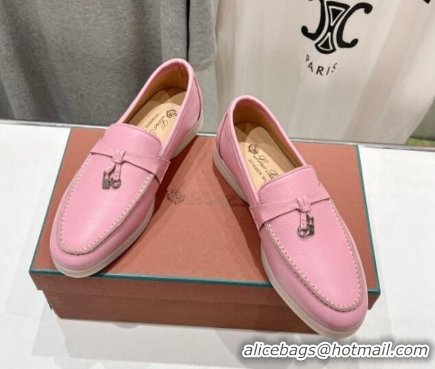 Best Product Loro Piana Summer Charm Loafers in Grained Leather Pink 1230031