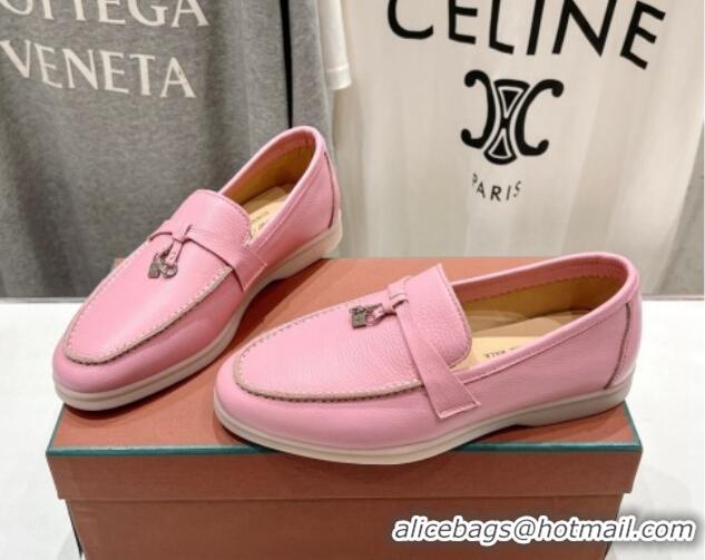 Best Product Loro Piana Summer Charm Loafers in Grained Leather Pink 1230031