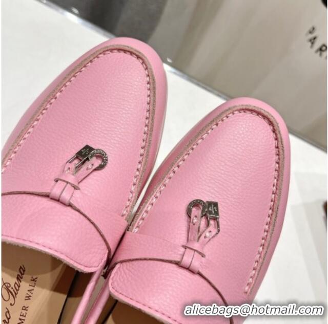 Best Product Loro Piana Summer Charm Loafers in Grained Leather Pink 1230031