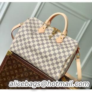 Best Quality Louis Vuitton Speedy Bandouliere 30 Bag in Damier Azur Canvas N40592 White 2025