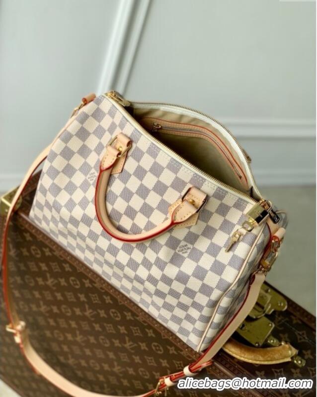 Best Quality Louis Vuitton Speedy Bandouliere 30 Bag in Damier Azur Canvas N40592 White 2025