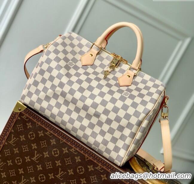 Best Quality Louis Vuitton Speedy Bandouliere 30 Bag in Damier Azur Canvas N40592 White 2025