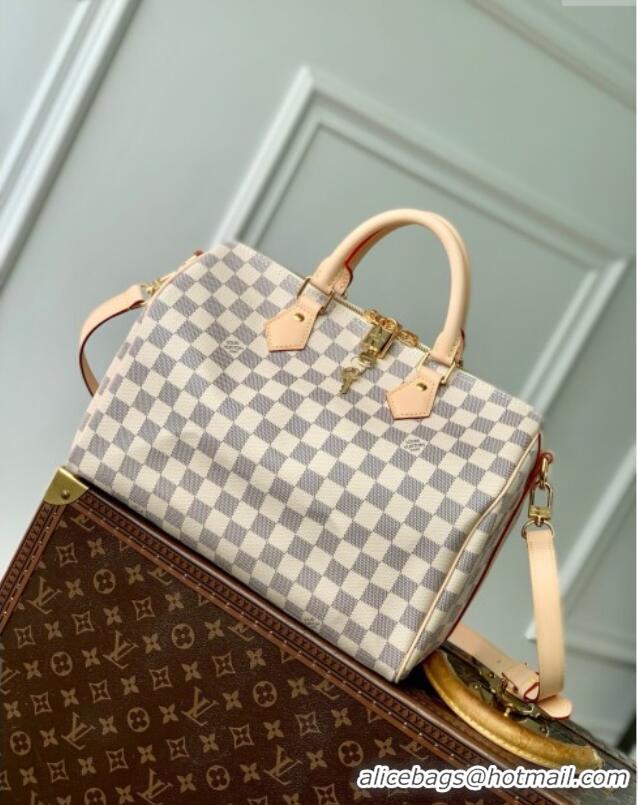 Best Quality Louis Vuitton Speedy Bandouliere 30 Bag in Damier Azur Canvas N40592 White 2025