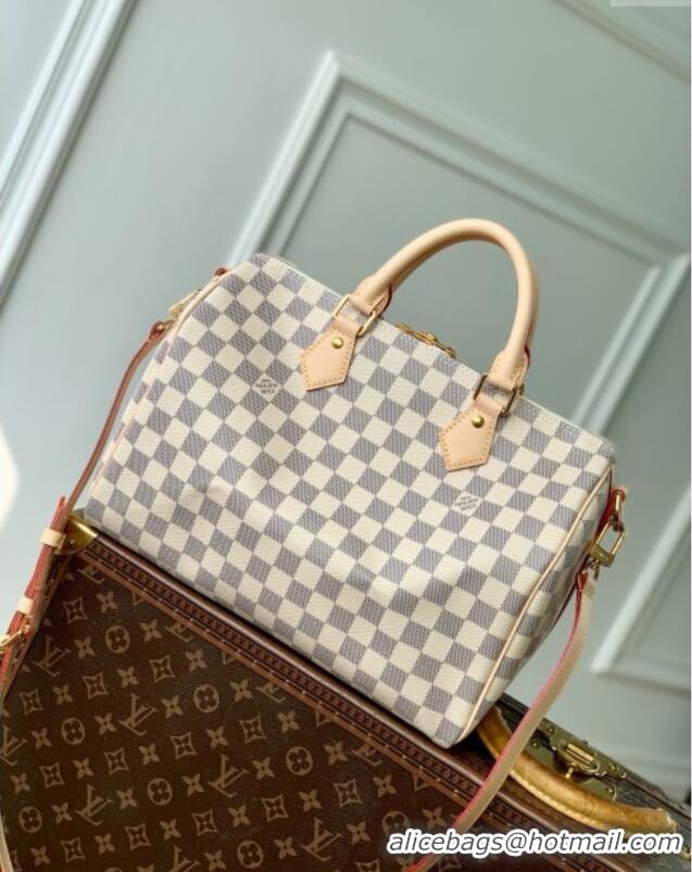 Best Quality Louis Vuitton Speedy Bandouliere 30 Bag in Damier Azur Canvas N40592 White 2025