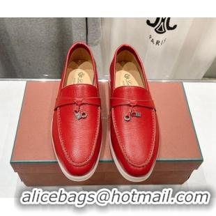 Low Price Loro Piana Summer Charm Loafers in Grained Leather Red 1230032