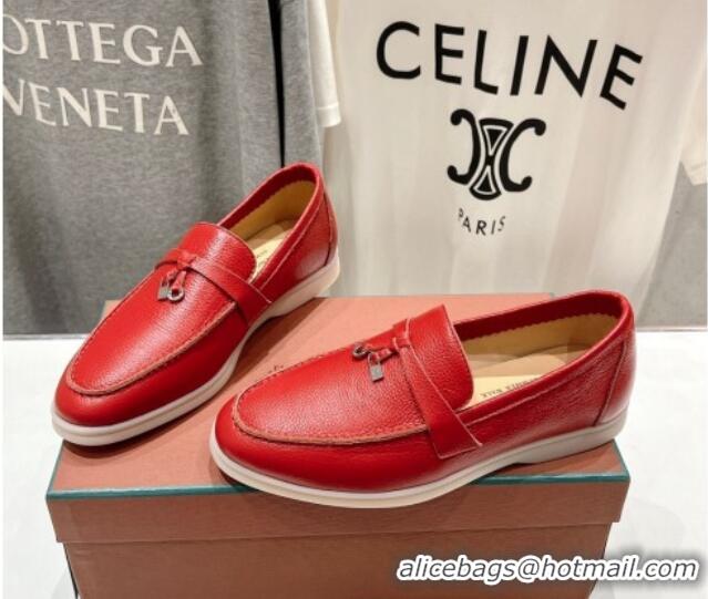 Low Price Loro Piana Summer Charm Loafers in Grained Leather Red 1230032