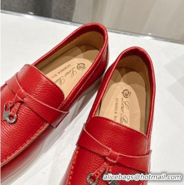 Low Price Loro Piana Summer Charm Loafers in Grained Leather Red 1230032