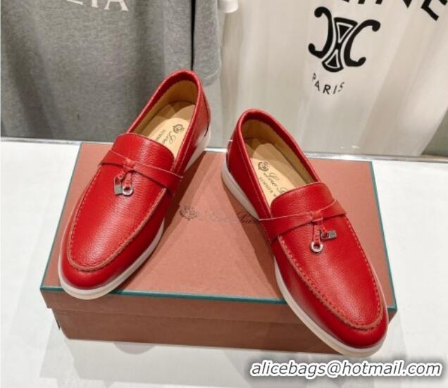 Low Price Loro Piana Summer Charm Loafers in Grained Leather Red 1230032