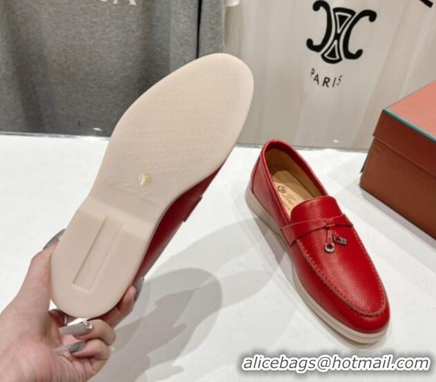 Low Price Loro Piana Summer Charm Loafers in Grained Leather Red 1230032