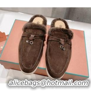 Hot Style Loro Piana Charms Walk Babouche Loafer Mules in Suede and Wool Coffee Brown 1230037