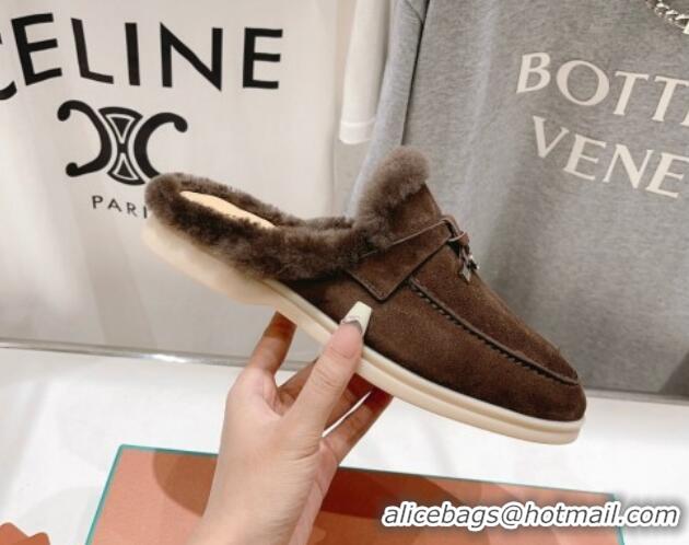 Hot Style Loro Piana Charms Walk Babouche Loafer Mules in Suede and Wool Coffee Brown 1230037