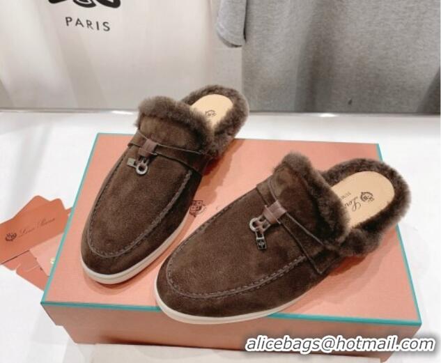 Hot Style Loro Piana Charms Walk Babouche Loafer Mules in Suede and Wool Coffee Brown 1230037