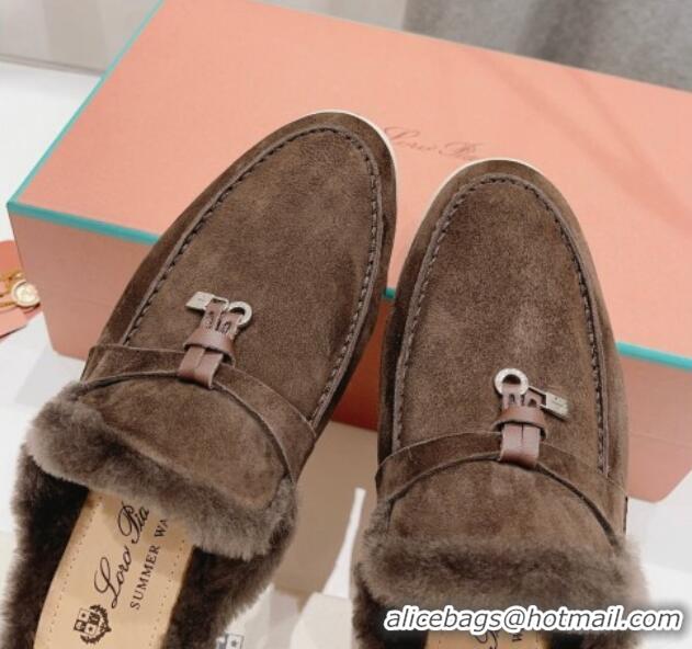 Hot Style Loro Piana Charms Walk Babouche Loafer Mules in Suede and Wool Coffee Brown 1230037