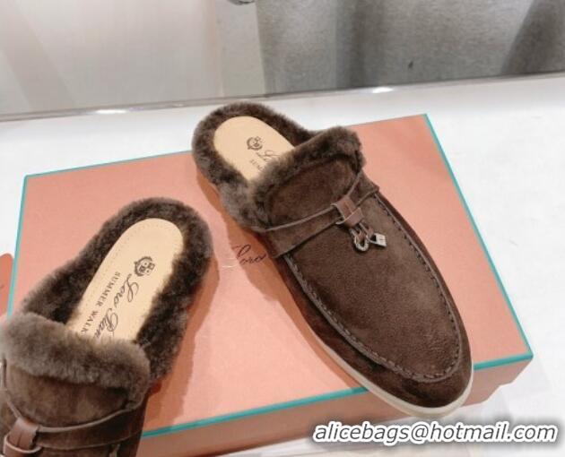 Hot Style Loro Piana Charms Walk Babouche Loafer Mules in Suede and Wool Coffee Brown 1230037