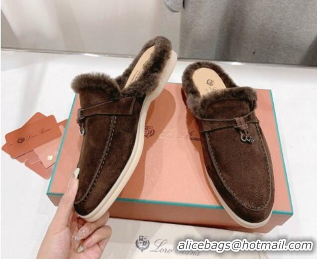 Hot Style Loro Piana Charms Walk Babouche Loafer Mules in Suede and Wool Coffee Brown 1230037