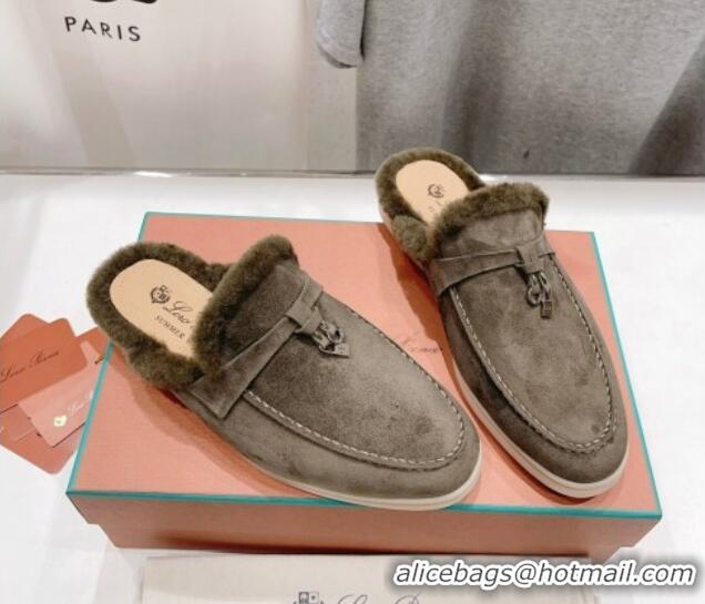 Perfect Loro Piana Charms Walk Babouche Loafer Mules in Suede and Wool Dark Khkai 1230040