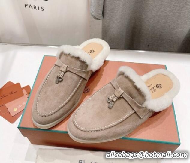 1:1 Loro Piana Charms Walk Babouche Loafer Mules in Suede and Wool Camel 1230044