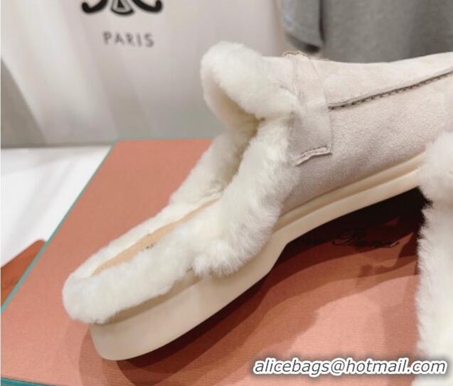 Low Price Loro Piana Charms Walk Babouche Loafer Mules in Suede and Wool Light Beige 1230049