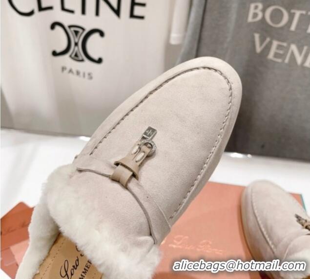 Low Price Loro Piana Charms Walk Babouche Loafer Mules in Suede and Wool Light Beige 1230049