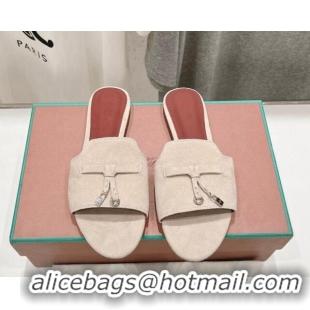 Good Quality Loro Piana Summer Charms Slides Sandal in Suede Light Beige 1230051