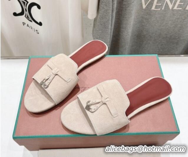 Good Quality Loro Piana Summer Charms Slides Sandal in Suede Light Beige 1230051