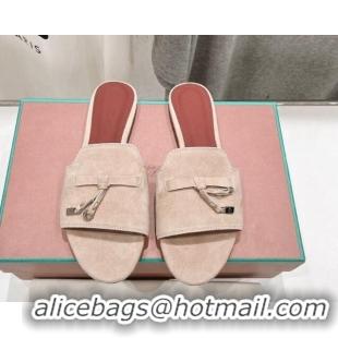 Purchase Loro Piana Summer Charms Slides Sandal in Suede Rose Beige 1230052