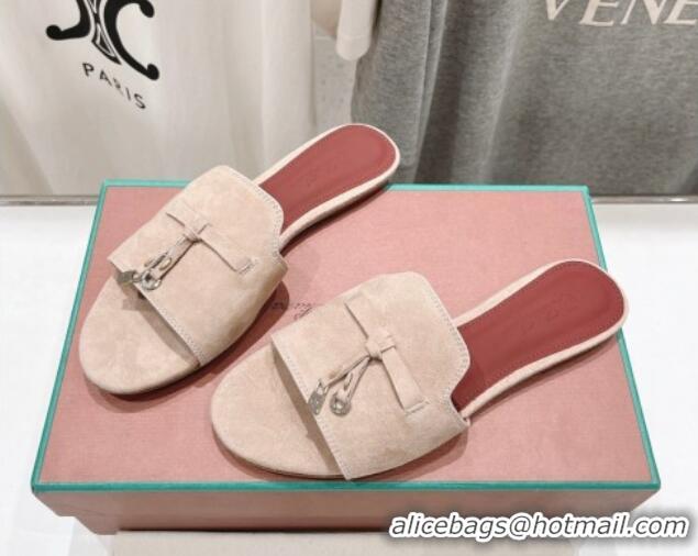 Purchase Loro Piana Summer Charms Slides Sandal in Suede Rose Beige 1230052